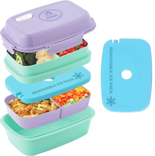 Miniatura 9 de Ultimate Bento Box - Lonchera para niños y adultos con bolsa de hielo extraíble, a prueba de fugas, contenedor de alimentos con múltiples verde