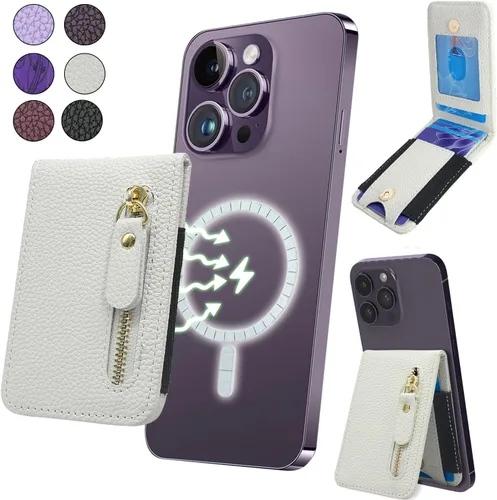 Cartera magnética compatible con MagSafe para modelos de iPhone 15/14/13/12/Pro/Max/Plus, con tarjetero y bolsillo con cremallera para hombres y
