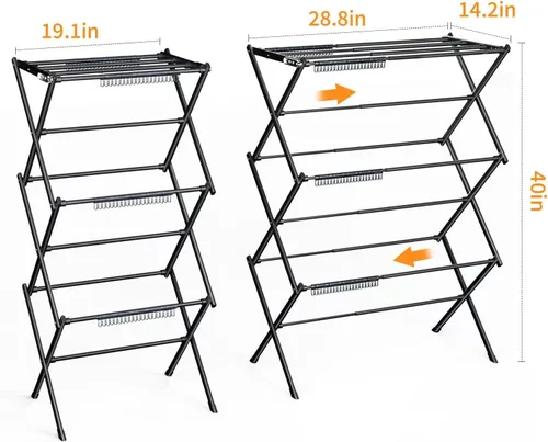 Miniatura 3 de Estante de secado de ropa de 3 niveles, estante de secado plegable, estante de lavandería para interiores y exteriores para secar ropa, diseño