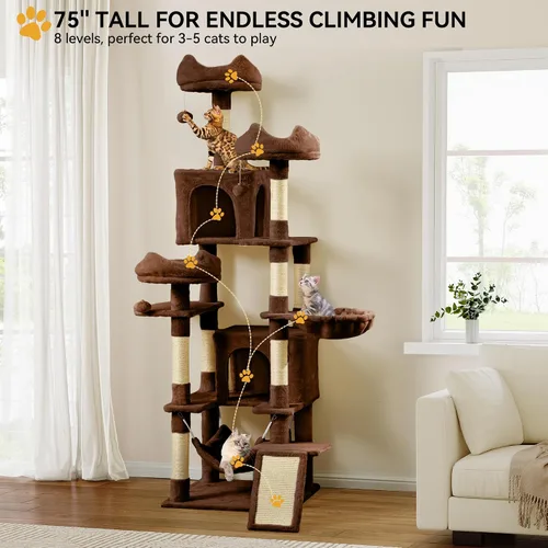 Miniatura 2 de YITAHOME Árbol para gatos de 75 pulgadas de alto para interior: torre multinivel para gatitos con condominios para gatos, perchas superiores, rampa