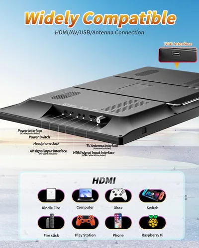 Miniatura 4 de NORTHING Televisor portátil de 19 pulgadas para interiores y exteriores, TV portátil Full HD 1080P para campamento, 8000 mAH, TV con alimentación