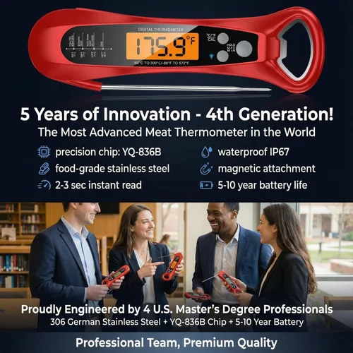 Miniatura 2 de Therm Pro® Chef - Termómetro digital para carne, lectura instantánea de 1 segundo, certificado NIST® con precisión de ± 0.5 ℉, pantalla LED ultra