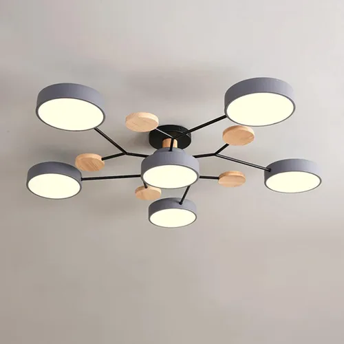 Miniatura 2 de Lámpara de techo LED regulable, 6 luces de techo modernas de 32 pulgadas, lámpara de techo de madera de 48 W para sala de estar, dormitorio, cocina