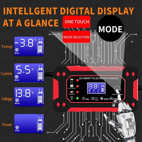 Miniatura 4 de Cargador de batería de automóvil, cargador y mantenedor de goteo de 12 V y 6 amperios, cargador de batería completamente automático inteligente