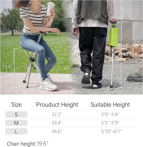 Miniatura 6 de STEP2GOLD Silla Ta-Da, bastón de senderismo portátil, plegable con asiento, bastón de caminata con silla, silla plegable, aluminio ligero, fácil
