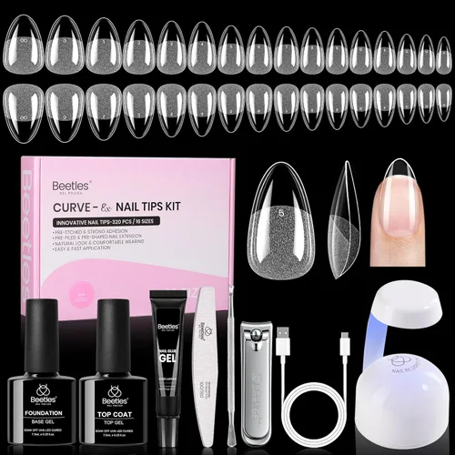 Miniatura 12 de Beetles - Kit de extensión de uñas de gel fácil con 500 puntas de uñas en forma de ataúd 5 en 1, base de pegamento de uñas y lámpara LED innovadora