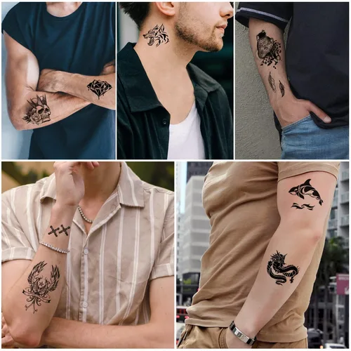 Miniatura 2 de Cerlaza 112 hojas de tatuajes temporales para hombres adultos, tatuajes falsos para cuello, brazo, dedo, tatuajes temporales, tigre, lobo, león