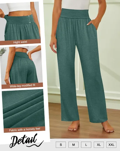 Miniatura 12 de Neer - Conjunto de 3 pantalones de yoga de pierna ancha para mujer - Pantalones deportivos cómodos, holgados, de cintura alta y casuales
