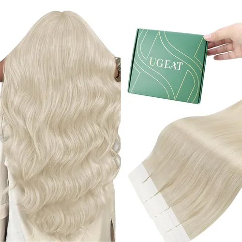 Miniatura 11 de Ugeat - Extensiones de cabello humano con cinta adhesiva, color marrón, extensiones de cabello humano, color marrón oscuro a rubio caramelo, Cinta
