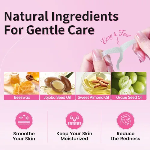 Miniatura 5 de Beauty7 Kit de tiras de cera para piel sensible, depilación facial para cejas, labios, 24 tiras y 4 toallitas de aceite calmantes, depilación en 2
