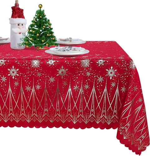 Miniatura 2 de LUSHVIDA Mantel de Navidad, 60 x 120 pulgadas, rectangular, lavable, resistente al agua, decorativo, de microfibra, para banquetes, fiestas, cocina