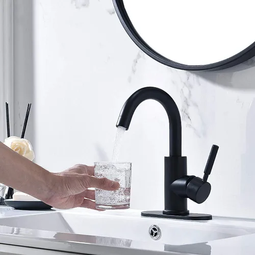 Miniatura 9 de Grifo de acero inoxidable de arco alto de un solo mango para fregadero de precocina/fregadero de bar/fregadero de baño por Phiestina, con placa