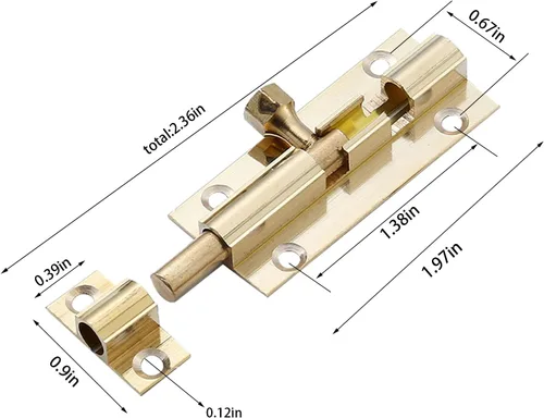 Miniatura 2 de 4 piezas de pernos de barril de latón de 2 pulgadas, cerradura de cierre deslizante dorado de seguridad, cerrojo deslizante, cerrojo deslizante