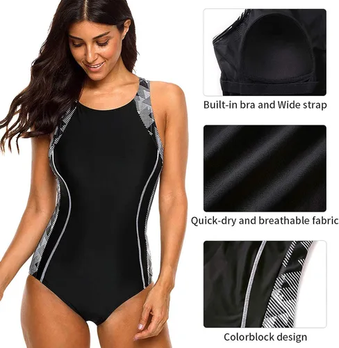 Miniatura 5 de CharmLeaks - Traje de baño deportivo de una pieza para mujer, con espalda cruzada