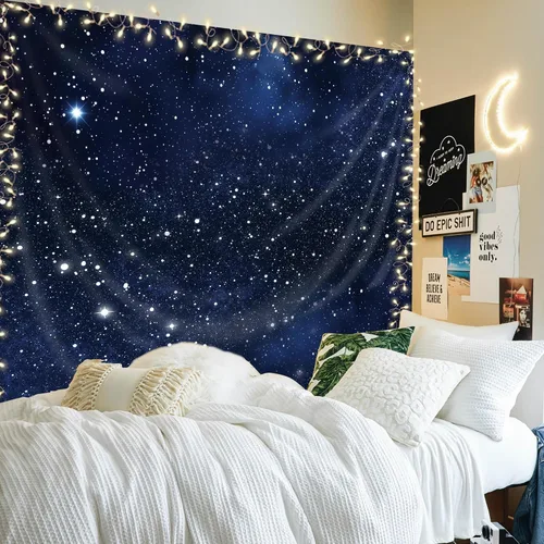 Miniatura 4 de Imirell Tapiz de estrellas de cielo nocturno para colgar en la pared, color azul oscuro, estrellado cósmico, 78 pulgadas de ancho x 59 pulgadas