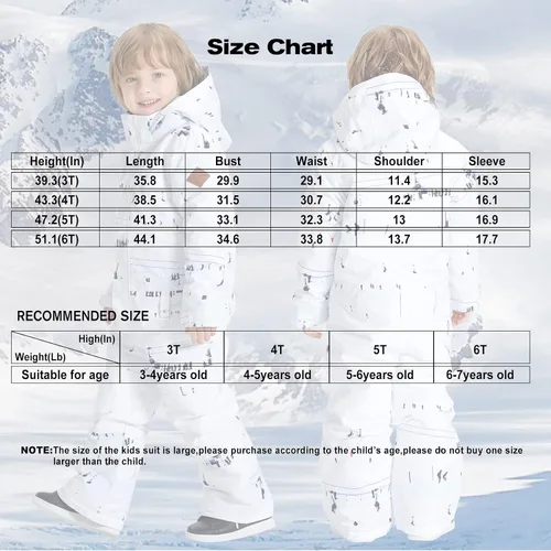 Miniatura 6 de Chaqueta de esquí para niños, trajes de esquí para niños y niñas, resistente al viento, cálido, ropa de esquí de una pieza, traje de nieve para niños