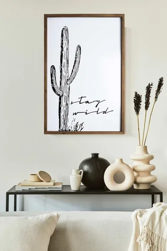Miniatura 5 de flangairy - Arte de pared de cactus de 23.6 x 15.7 pulgadas, decoración de pared de baño occidental de madera, arte bohemio del suroeste