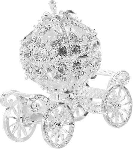 Kisangel Adornos de carrito de calabaza, decoración de carro de aleación plateada hecha a mano, estilo vintage, caja de baratijas para decoración de