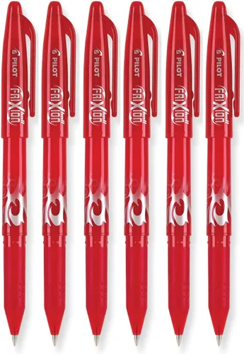 PILOT FriXion Ball - Bolígrafos de gel borrables de 0.028 in, punta fina, tinta roja, paquete de 6