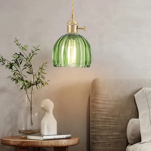 Miniatura 9 de Mini luces colgantes para isla de cocina, pequeña lámpara colgante ajustable con pantalla de cristal de tulipán verde, iluminación colgante dorada