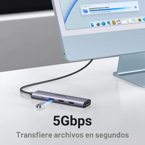 Miniatura 4 de UGREEN Adaptador multipuerto USB C 5 en 1 Revodok 105 4K HDMI, entrega de energía de 100 W, 3 puertos de datos USB-A, dongle USB C para MacBook