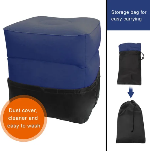 Miniatura 7 de AHIER - Almohada inflable de viaje para descansar los pies en aviones, automóviles, trenes, oficina, para descansar en vuelos largos (azul oscuro)
