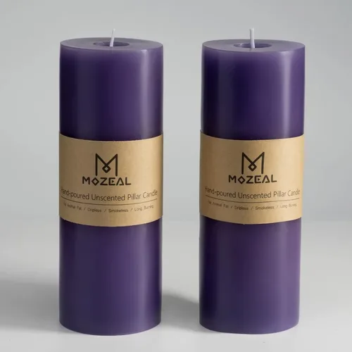 Miniatura 94 de MOZEAL Velas grandes sin perfume vertidas a mano de 3 x 8 pulgadas, sin humo, juego de 2, combustión lenta, sin goteo, aproximadamente 150 horas