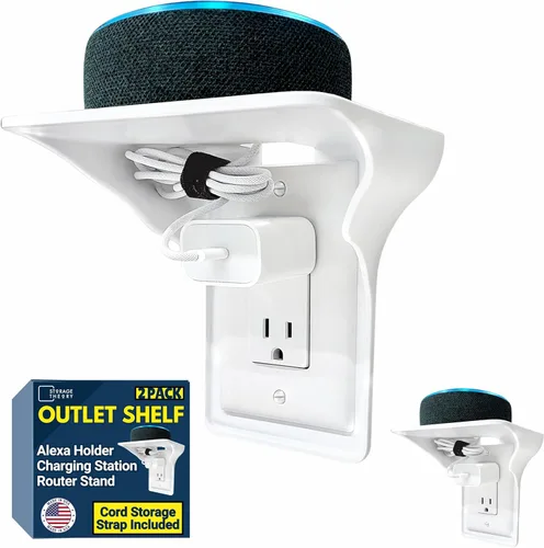BeraTek Power Perch - Estante de pared con almacenamiento de cable, estante de enchufe que ahorra espacio para dormitorio, baño, cocina, soporte