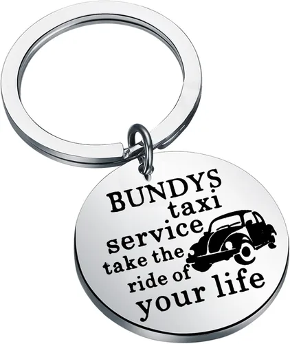 OKEYCH Regalo inspirado en el asesino en serie, Bundys Taxi Service Take The Ride Of Your Life Llavero Serial Killer Fan Jewelry