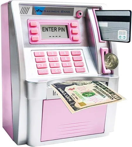 LB Máquina de ahorro de cajeros automáticos mejorada 2025 para niños y adultos con tarjeta, cajero automático alcancía para dinero real,