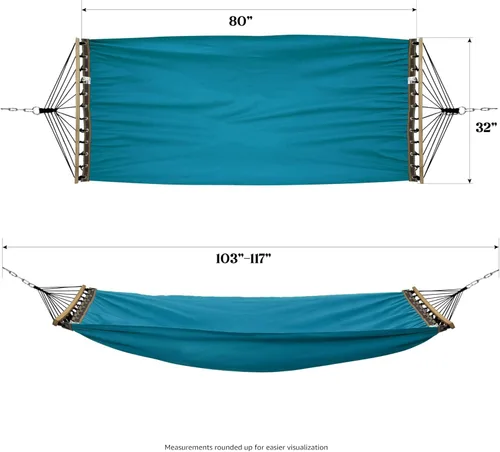 Miniatura 4 de Tranquillo Hamaca doble para 2 personas, lona de algodón, 600 libras, hamaca portátil para acampar con barra separadora de madera maciza, hamaca