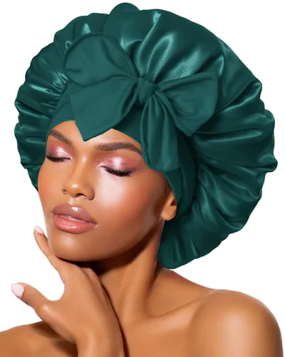 Miniatura 21 de Gorro de satén de seda para dormir con banda ancha para cabello rizado, color rosado oro rosa claro