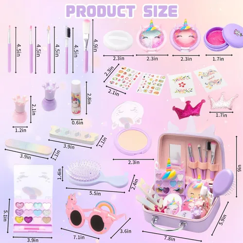 Miniatura 5 de Kit de maquillaje lavable y no tóxico para niñas, juego de cosméticos reales con espejo, brillo de labios y esmalte de uñas para edades de 4 a 8