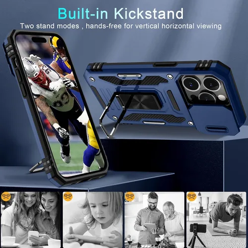 Miniatura 405 de DEERLAMN Funda para iPhone Xs Max con funda deslizante para cámara + protector de pantalla, soporte giratorio de anillo de grado militar a prueba
