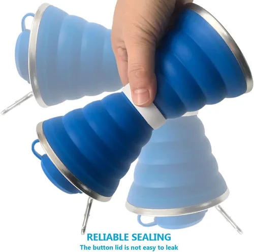 Miniatura 3 de Collapsible Water Bottle, Camping Cup With Carabiner, Reuseable Silicone Foldable Leak Proof Portable Sports Travel Water Bottles For Outdoor, Azul