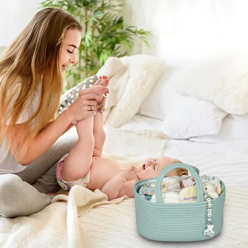 Miniatura 48 de Organizador de pañales para bebé con cuerda de algodón para niña o niño, cesta de almacenamiento portátil para guardería, bolsa de transporte