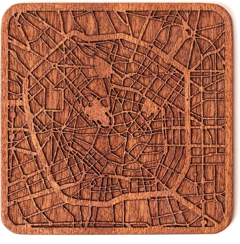Miniatura 41 de Posavasos Amsterdam Map by O3 Design Studio, 1 pieza, posavasos de madera Sapele con mapa de la ciudad, hecho a mano, varias ciudades opcionales