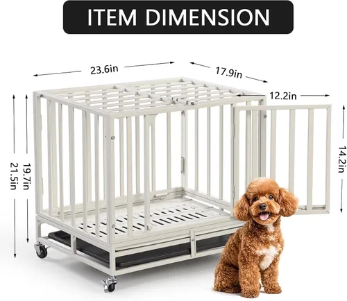 Miniatura 2 de Jaula de acero resistente de 24 pulgadas para perros con alta ansiedad, con cerraduras resistentes y bandeja extraíble, jaula para perros pequeños