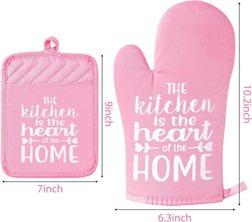 Miniatura 2 de 6 manoplas de horno divertidas, soportes para ollas, The Kitchen is The Heart of The Home, resistentes al calor, lavables a máquina, con bolsillo
