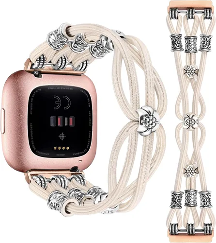 Miniatura 8 de TOYOUTHS Beaded Bracelet Band Compatible with Fitbit Versa 2/Fitbit Versa Bands Women, Boho Soft Elastic Stretchy Nylon Braided Strap Fancy Charms