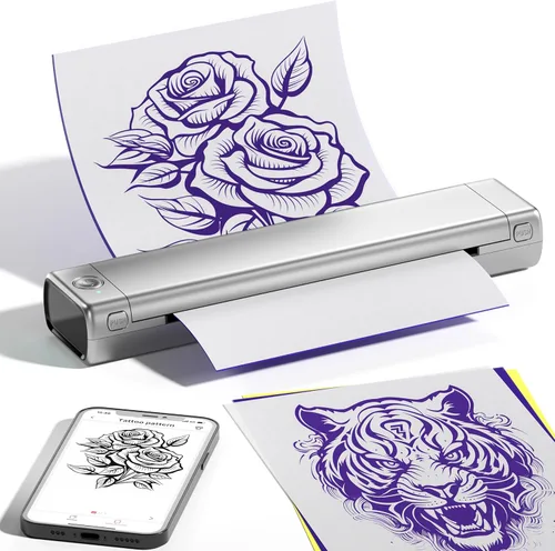 Impresora térmica de plantillas de tatuajes, máquina de impresión térmica de transferencia de tatuajes, impresora portátil sin tinta Bluetooth para