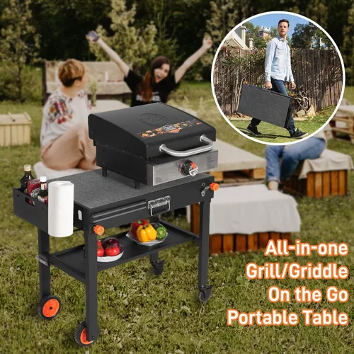 Miniatura 7 de Mesa de parrilla portátil para exteriores, carrito plegable sólido y resistente, soporte de parrilla Blackstone gran espacio, mesa Blackstone