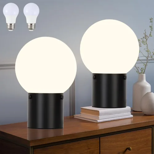 Miniatura 11 de Somniferous Lámpara pequeña de mesa para mesita de noche con pantalla de globo de vidrio esmerilado, lámpara de mesita de noche de estilo moderno
