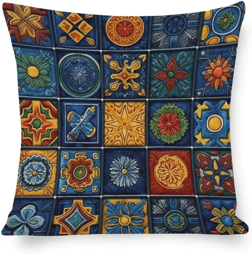 Miniatura 9 de Funda de cojín de lino con diseño de rayas bohemias, estilo bohemio, mexicano, retro, multicolor, funda de almohada decorativa de tela de lino