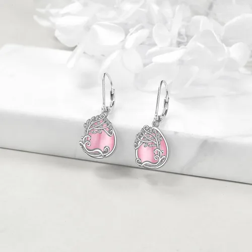 Miniatura 50 de Aretes colgantes con forma de lágrima de filigrana de piedra lunar de plata de ley 925 con cierre de palanca para mujer, regalos de joyería
