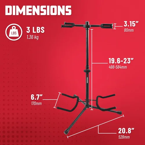 Miniatura 6 de Gator Frameworks Soporte de guitarra doble ajustable; Sostiene dos guitarras eléctricas o acústicas (GFW-GTR-2000), negro