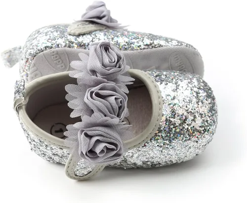Miniatura 84 de RVROVIC Mocasines de princesa para bebé, zapatos brillantes de Mary Jane, zapatos de cuna de suela suave y ligera de primera calidad, zapatos