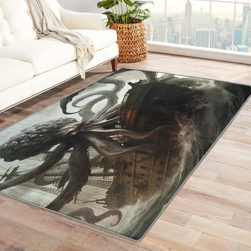 Miniatura 10 de Alfombra de pulpo, alfombra Kraken de 2 x 3 pies, alfombras Kraken para entrada, sala de estar, dormitorio, alfombra de área pequeña de tentáculo