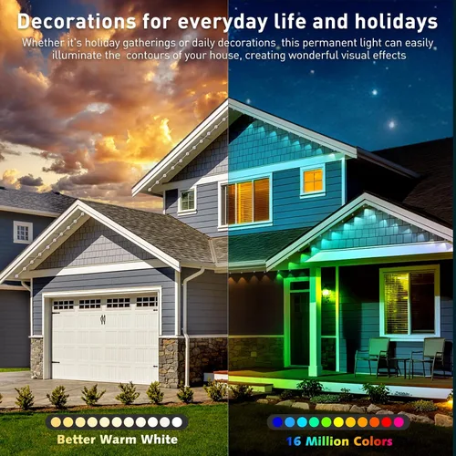 Miniatura 4 de Luces permanentes para exteriores de 100 pies, impermeable IP67 para techo de casa, vacaciones, fiesta, iluminación diaria, luces RGB inteligentes