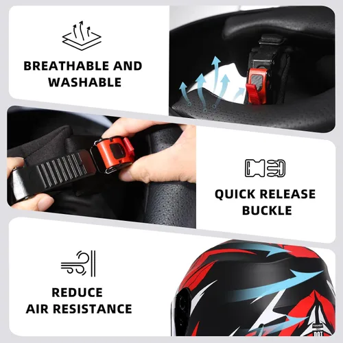Miniatura 7 de TRIANGLE Cascos de motocicleta de cara completa para hombres y mujeres con visera tintada y transparente, cumple con la aprobación DOT (Rojo mate, M)